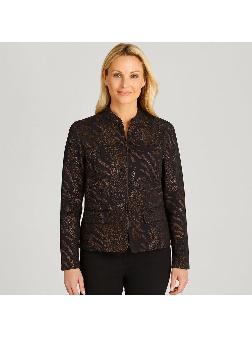 Alfred Dunner Animal Print Zip Jacket 14P – Bold Style, Petite Fit, EUC!